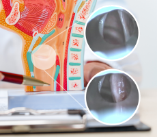 Augmentacija glasnica – anatomski model grkljana i endoskopski prikaz prije i poslije zahvata.